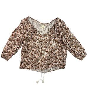 Denim & Supply Ralph Lauren Boho Peasant Tassle Top Paisley Popover Vneck Large